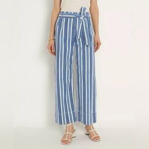 Ann Taylor Striped Blue and White Wide-Leg Jeans